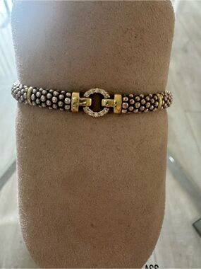 LAGOS Two-Tone Gold Beaded Bracelet with Pave Circle Clasp